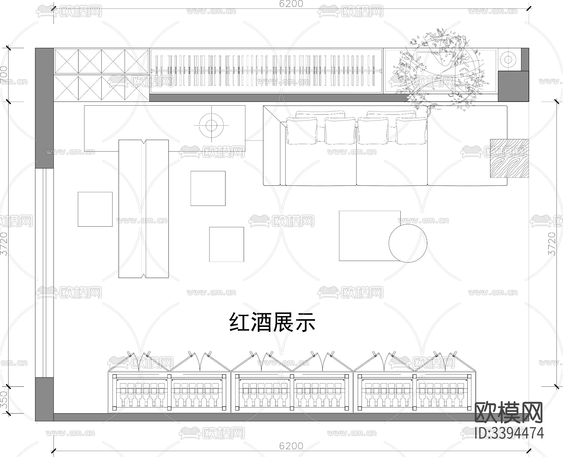 墅酒窖CAD平面图下载（渲染图2）
