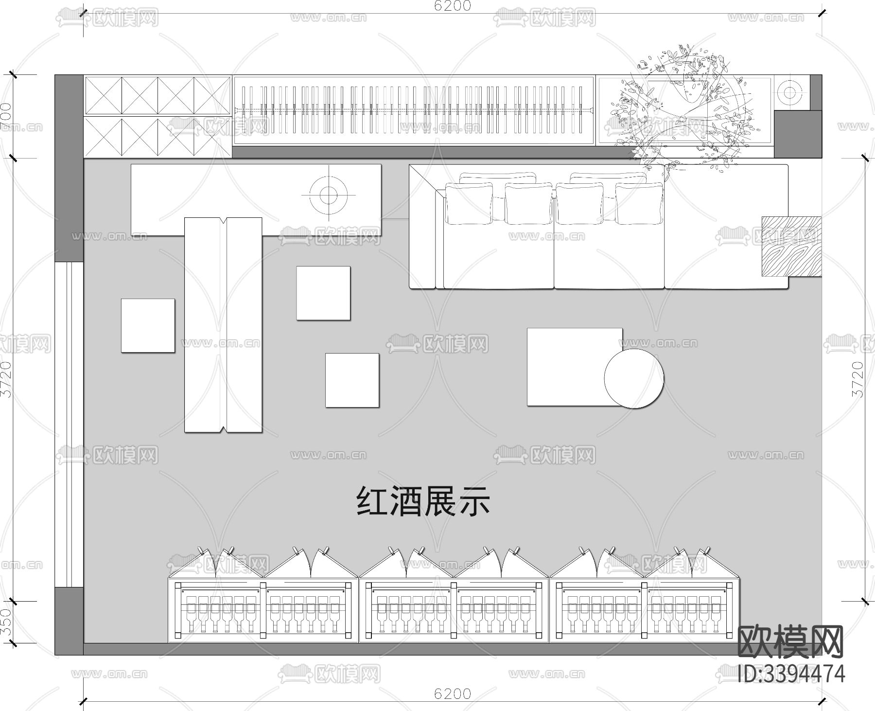 墅酒窖CAD平面图下载（渲染图1）
