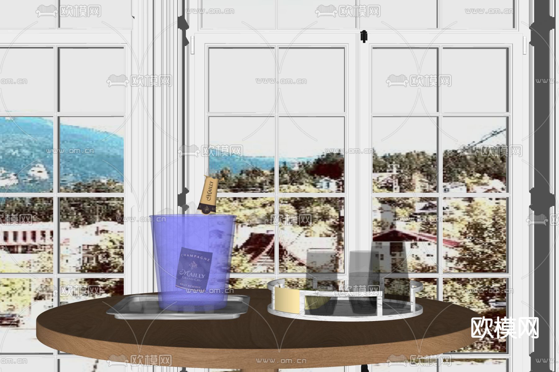 现代酒水 冰桶 酒 酒具su模型下载（渲染图1）