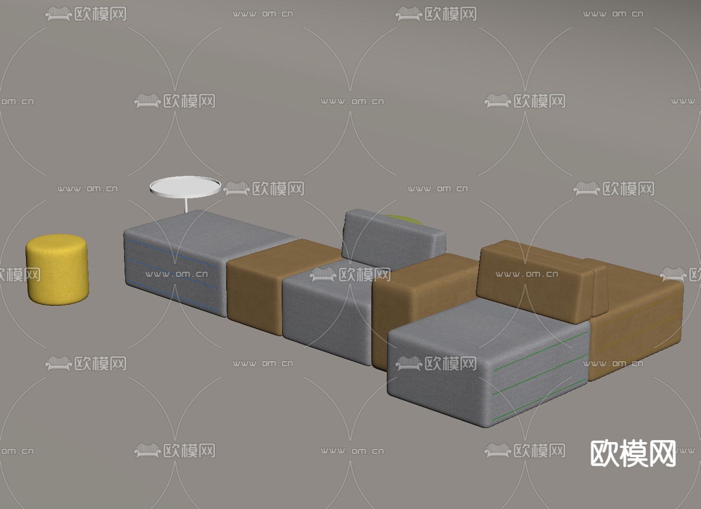 现代办公沙发 卡座沙发su模型下载（渲染图1）
