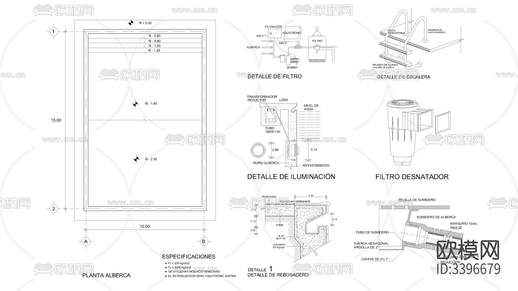游泳池10X15米cad大样图下载