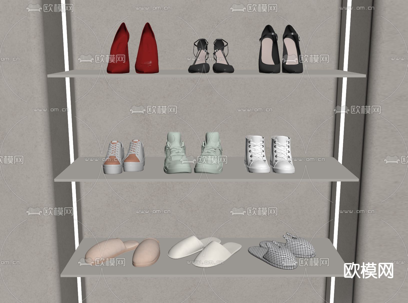 现代鞋子 高跟鞋 休闲鞋 皮鞋su模型下载（渲染图1）