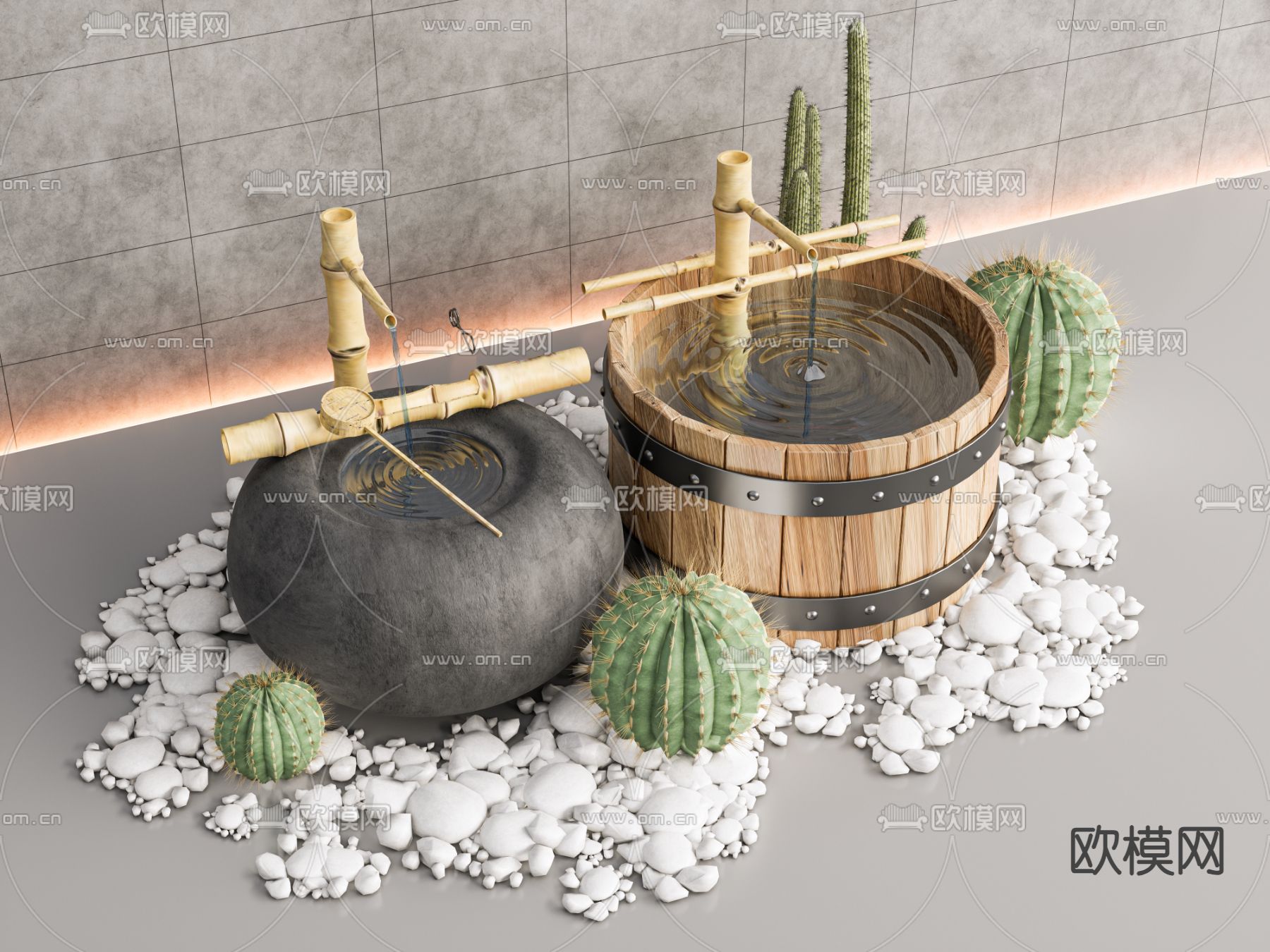 新中式庭院小品 流水小品3d模型下载