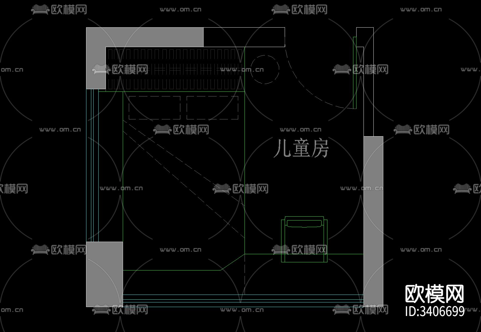 榻榻米儿童房cad平面图下载