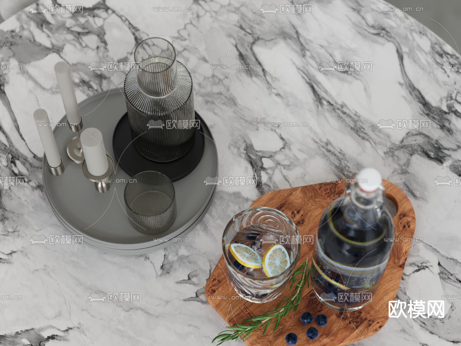酒具 蜡烛 菜板 饮料su模型下载（渲染图2）
