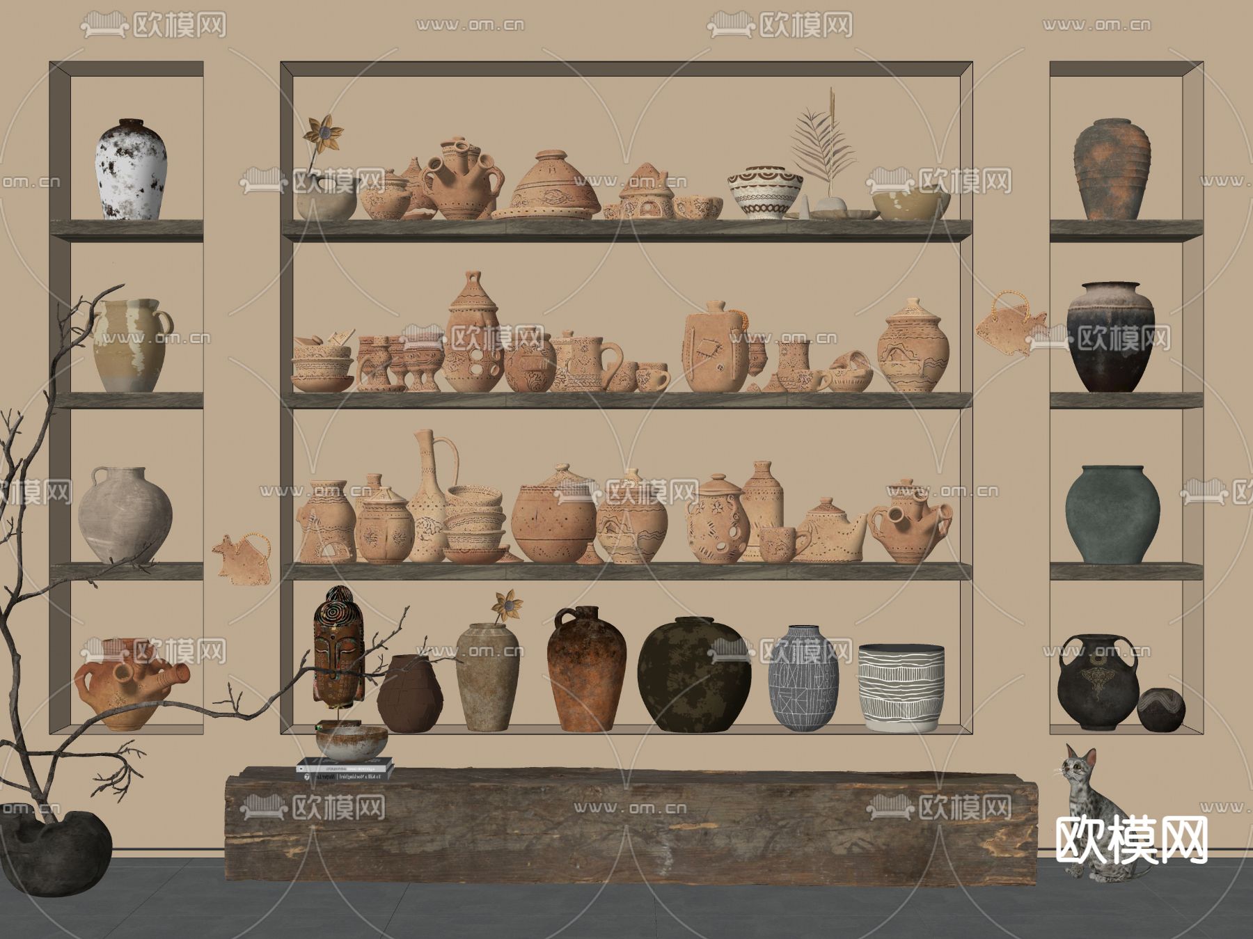 侘寂陶罐 罐子 陶瓷器皿su模型下载（渲染图1）