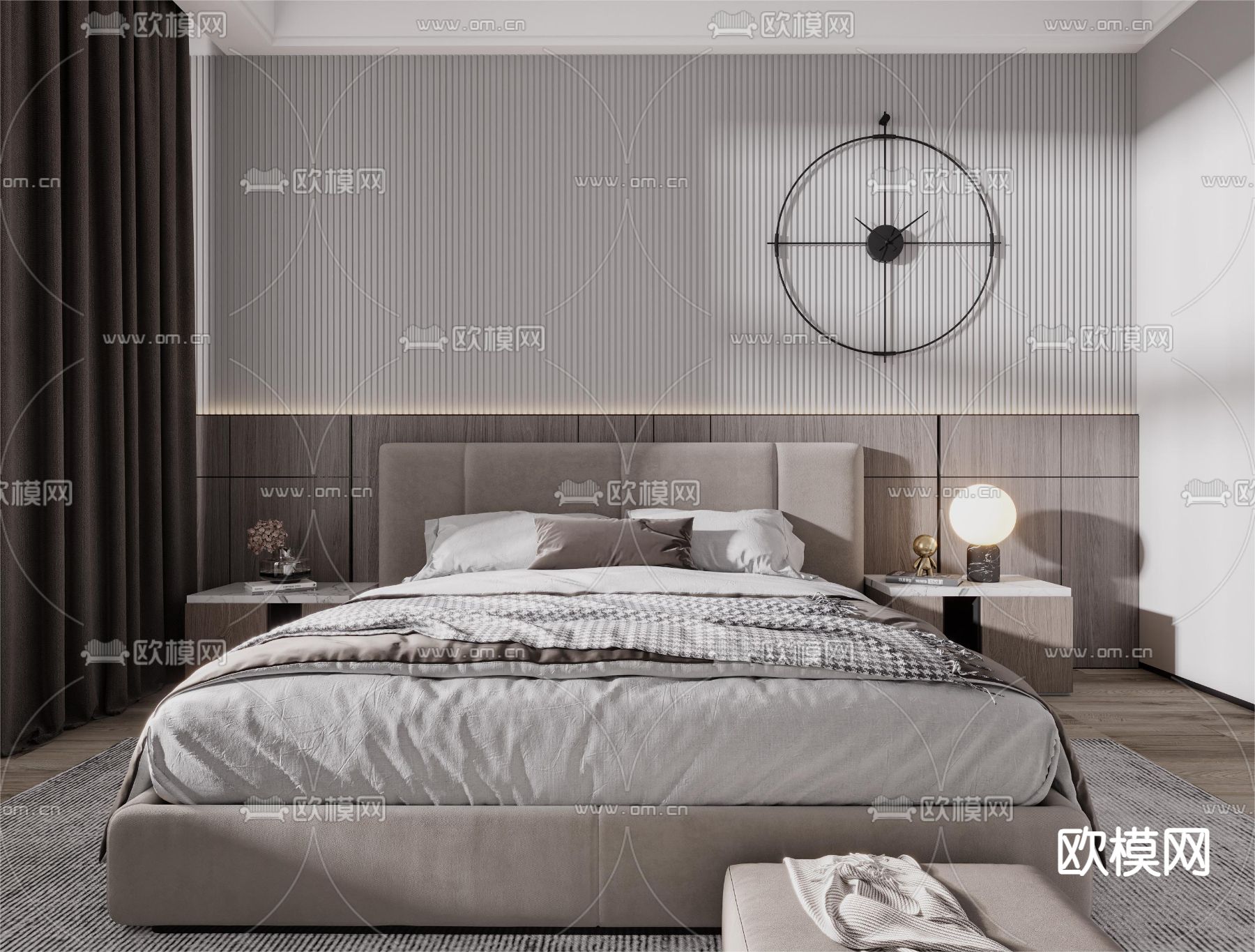 现代双人床3d模型下载