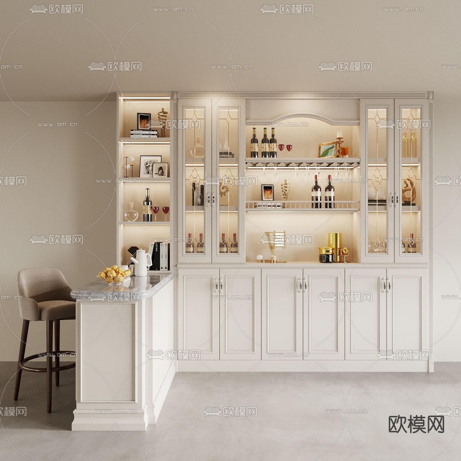 简欧酒柜 餐边柜3d模型下载