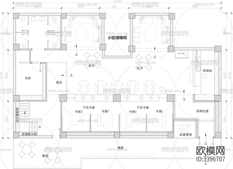 咖啡厅CAD平面图下载(渲染图1)