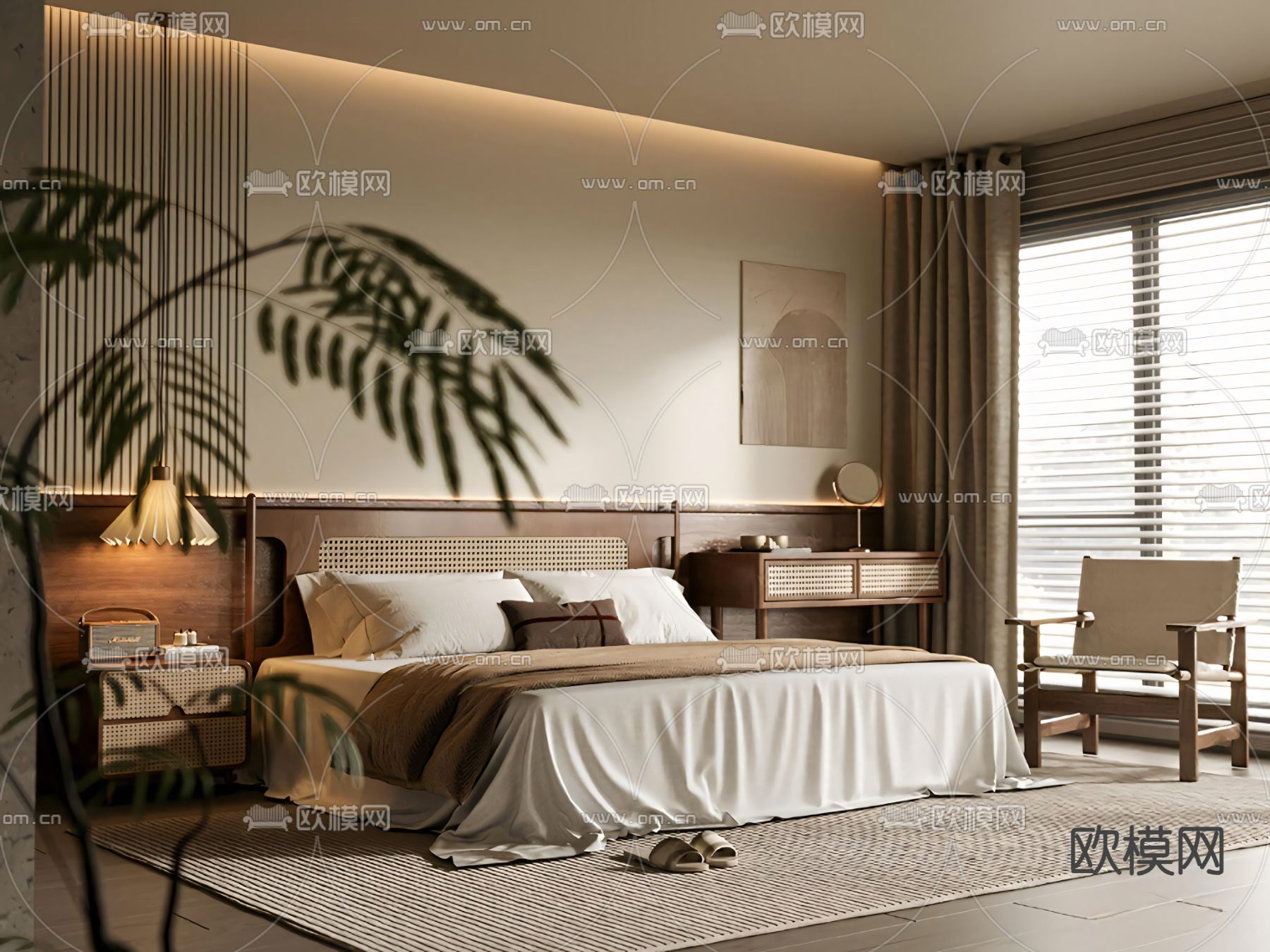 中古风卧室 主卧 主人房su模型下载（渲染图2）