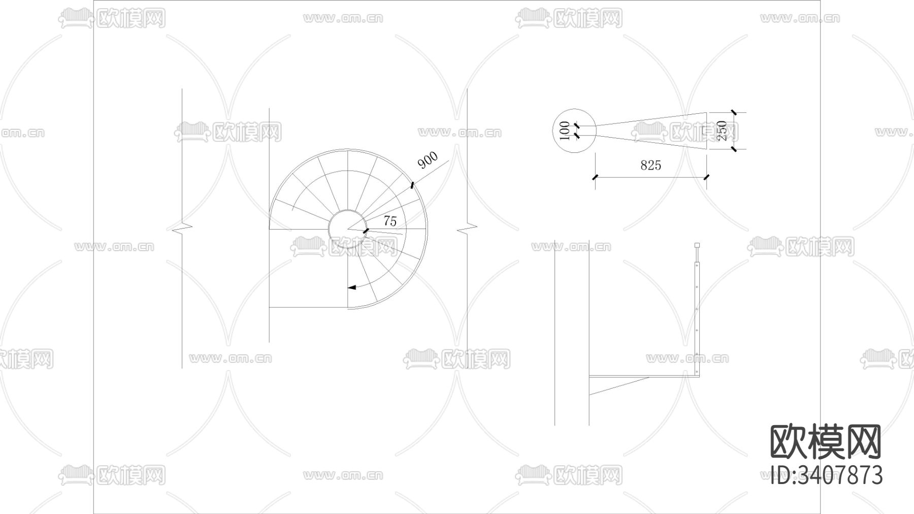 旋转楼梯图纸下载cad大样图下载（渲染图1）