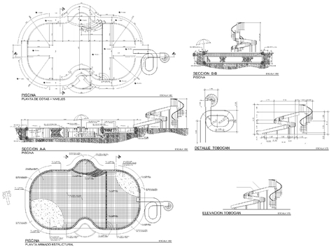  带水滑道的免费游泳池cad大样图 