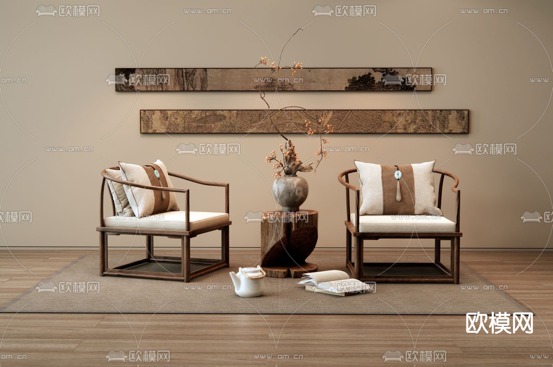 新中式休闲椅 椅子3d模型下载