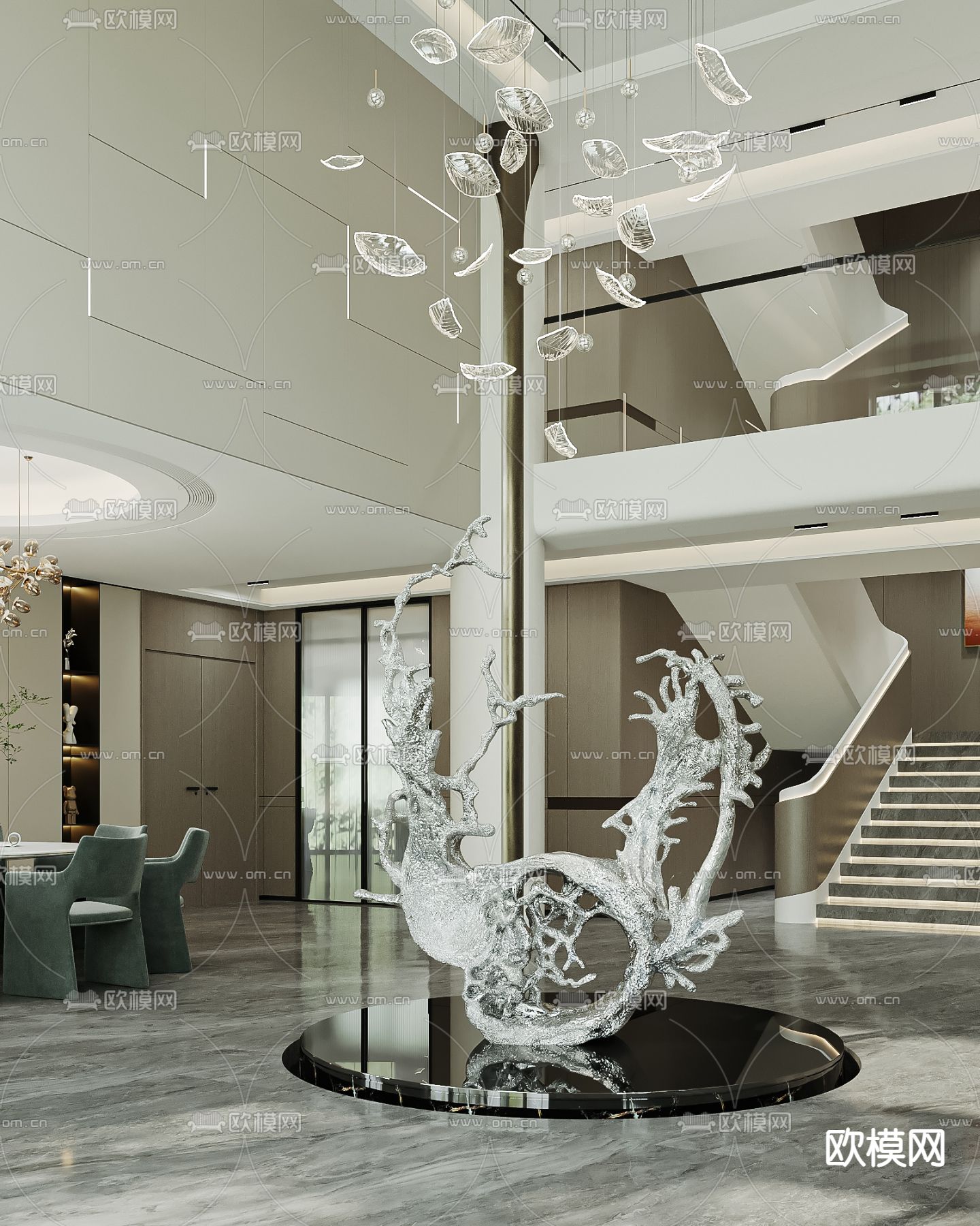 现代别墅客厅 挑空客厅su模型下载（渲染图3）