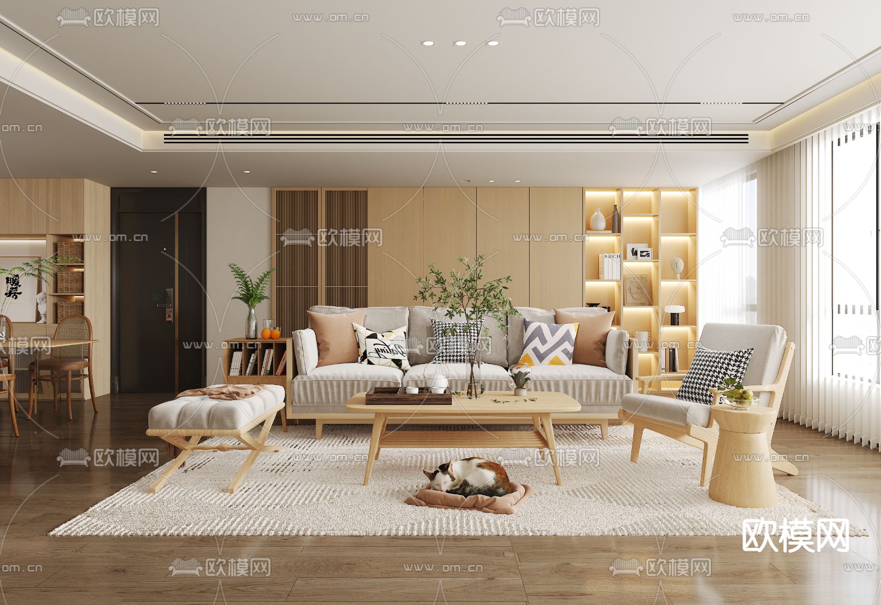 原木风客厅su模型下载（渲染图2）