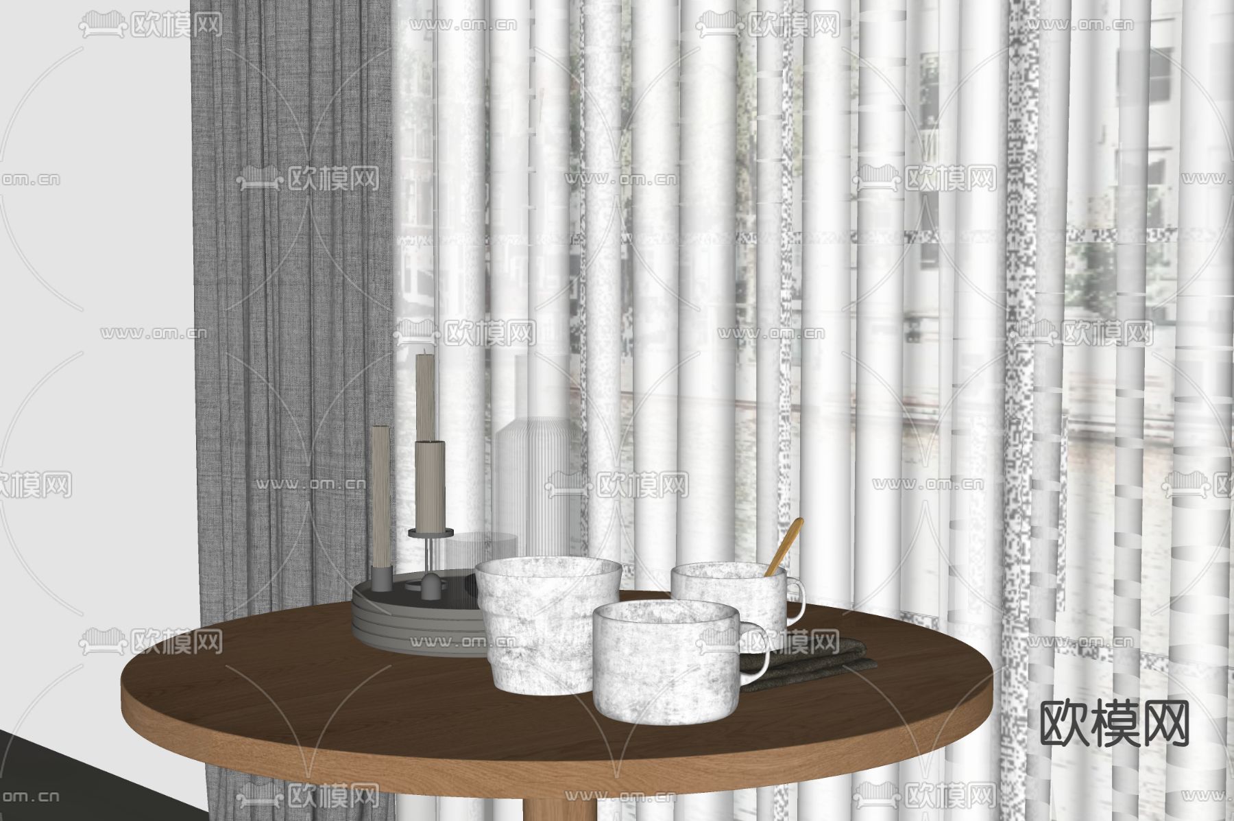 现代酒水 酒具 蜡烛 咖啡su模型下载（渲染图1）