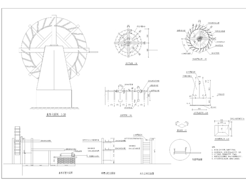  水车石磨cad大样图 
