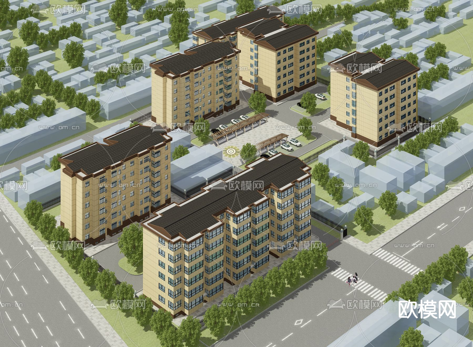 现代高层小区3d模型下载（渲染图1）