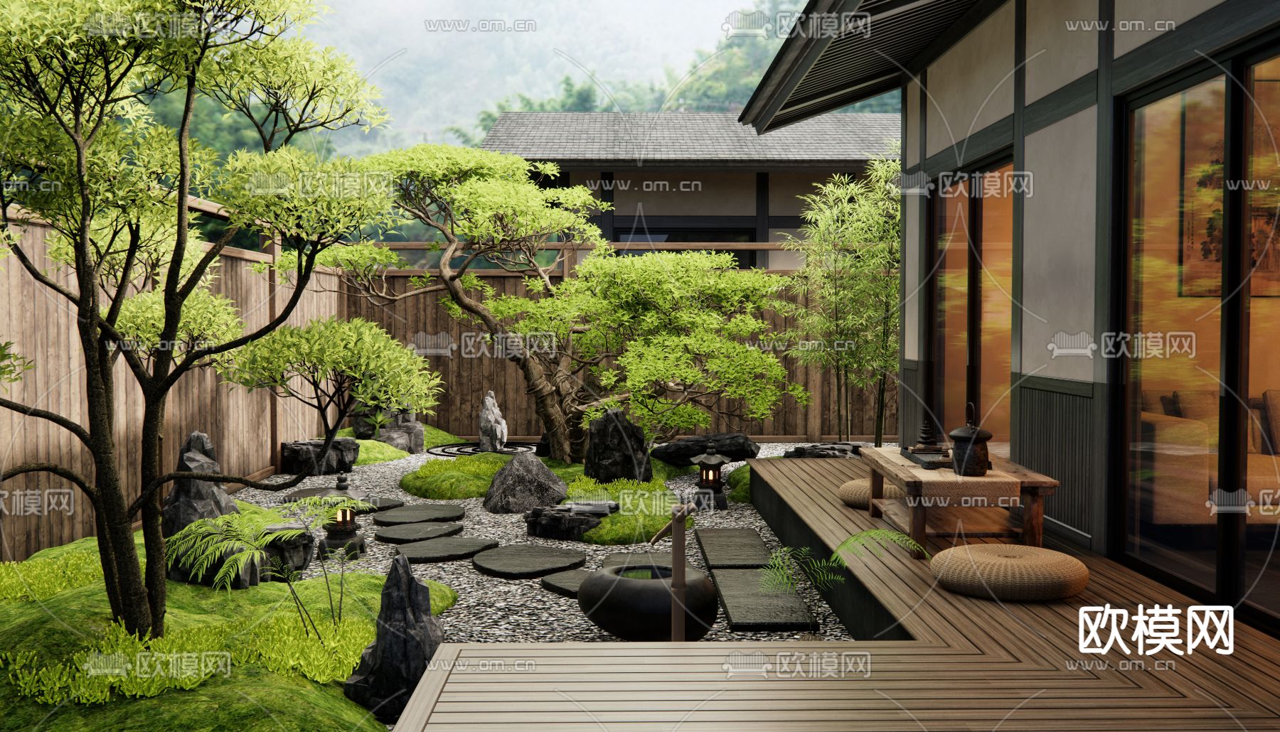 禅意庭院 别墅花园3d模型下载