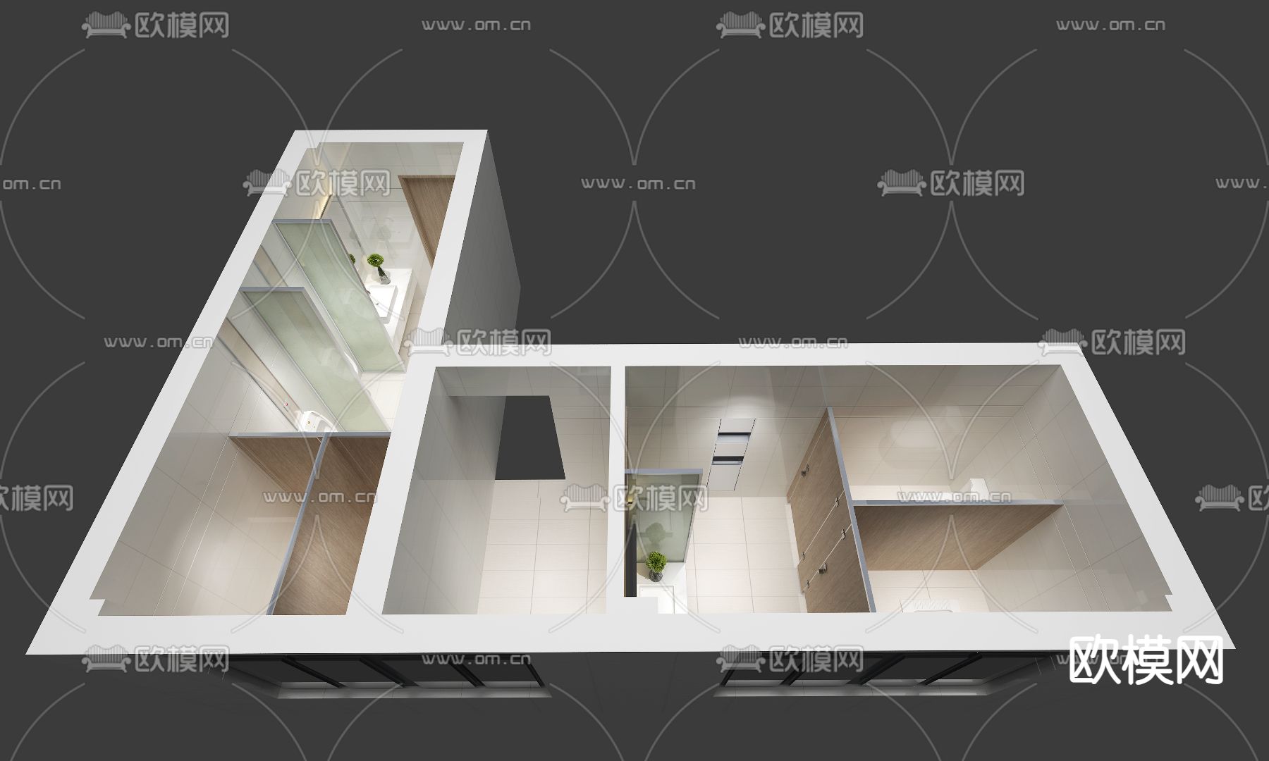 公共卫生间 洗手间3d模型下载（渲染图2）