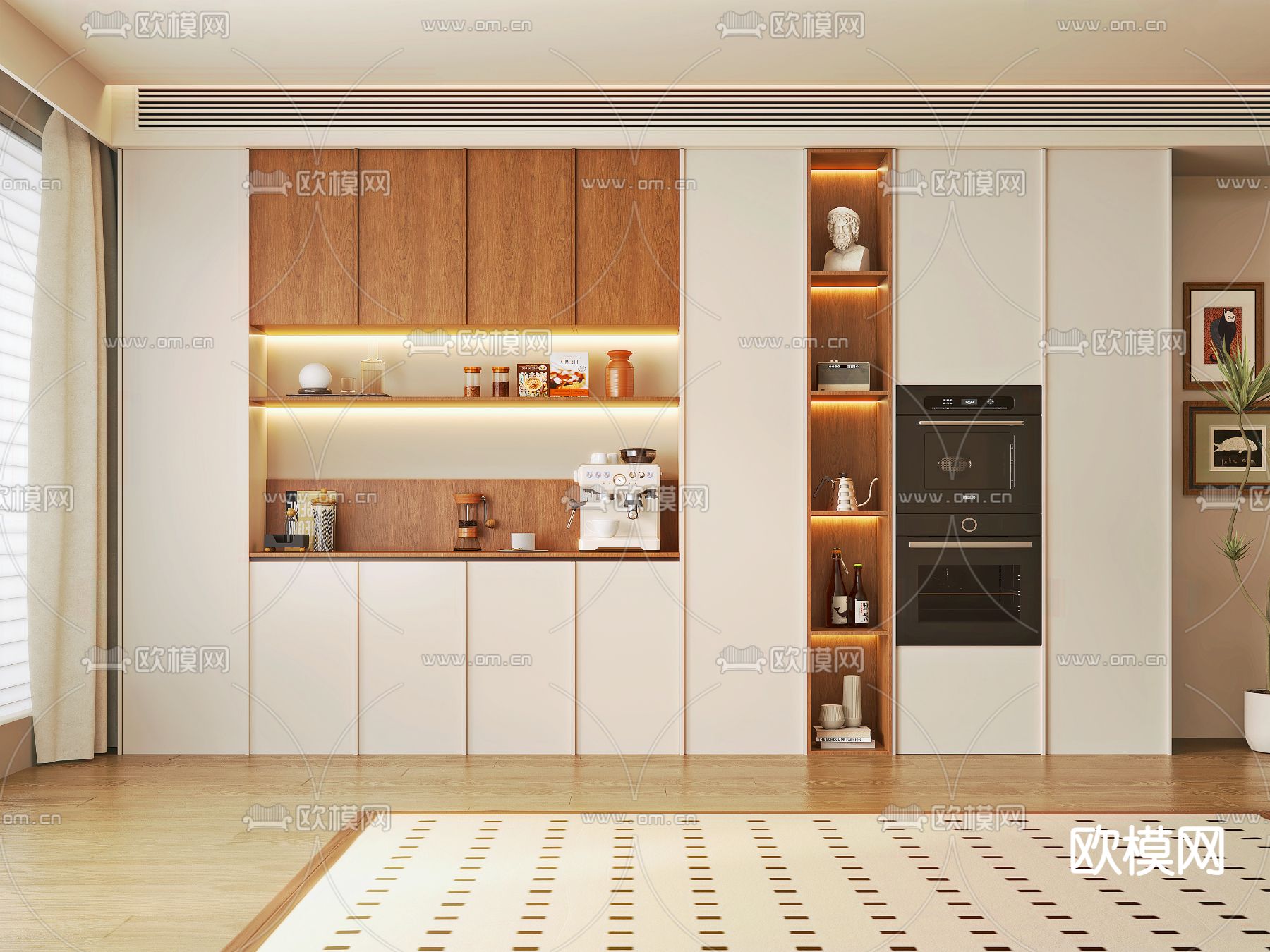 中古风餐边柜3d模型下载