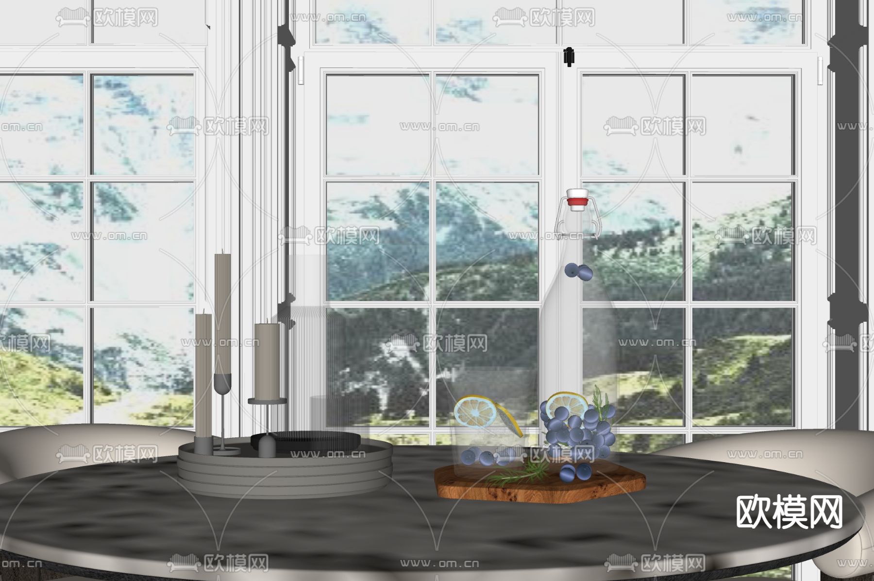 酒具 蜡烛 菜板 饮料su模型下载（渲染图1）