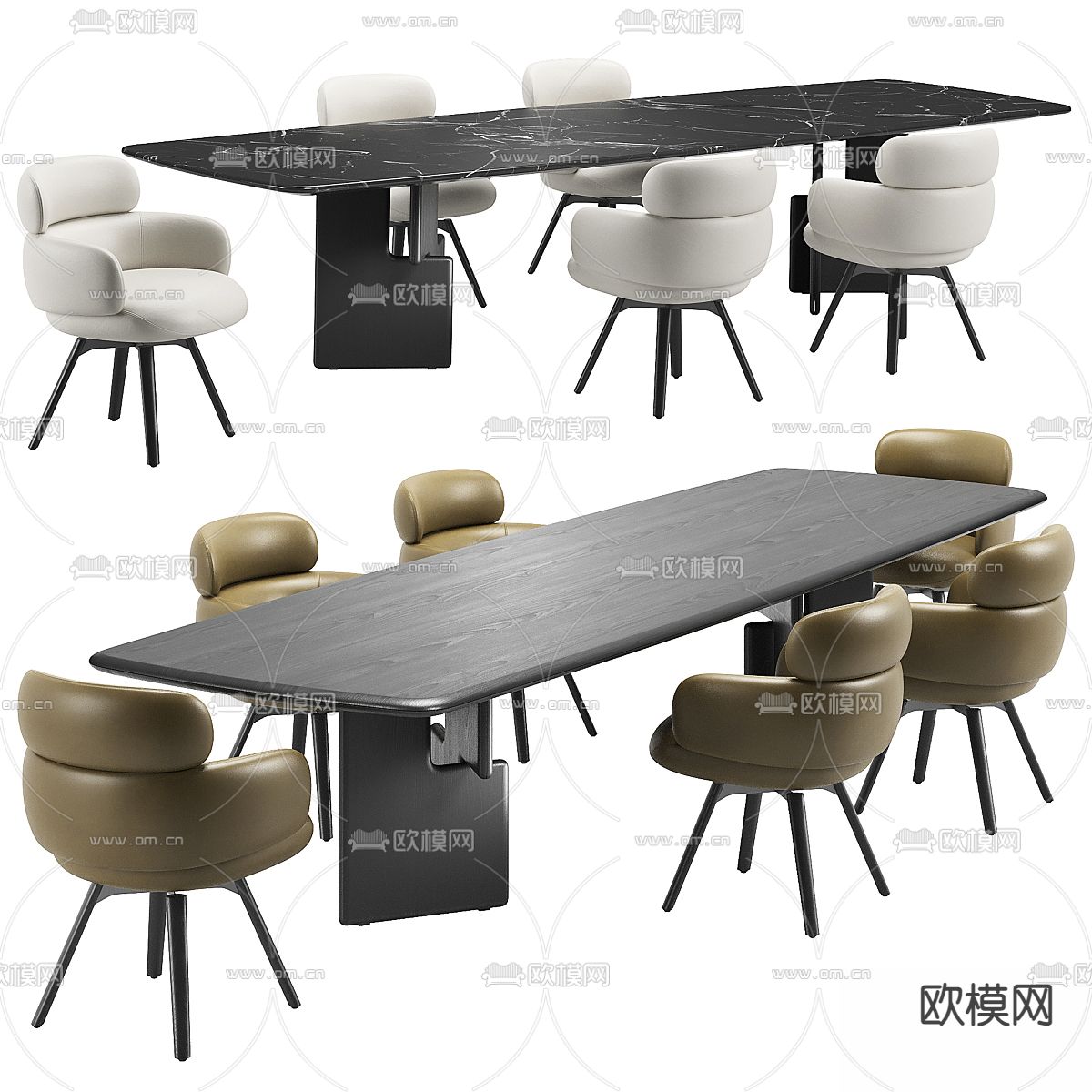 Minotti 长条餐桌椅3d模型下载