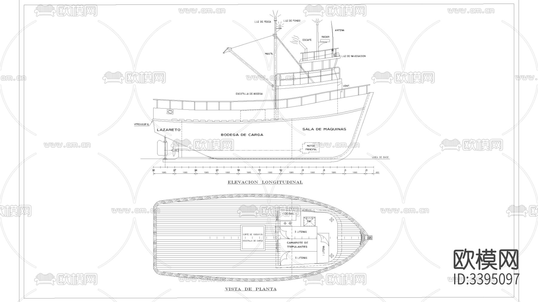 渔船CAD平面图下载（渲染图3）