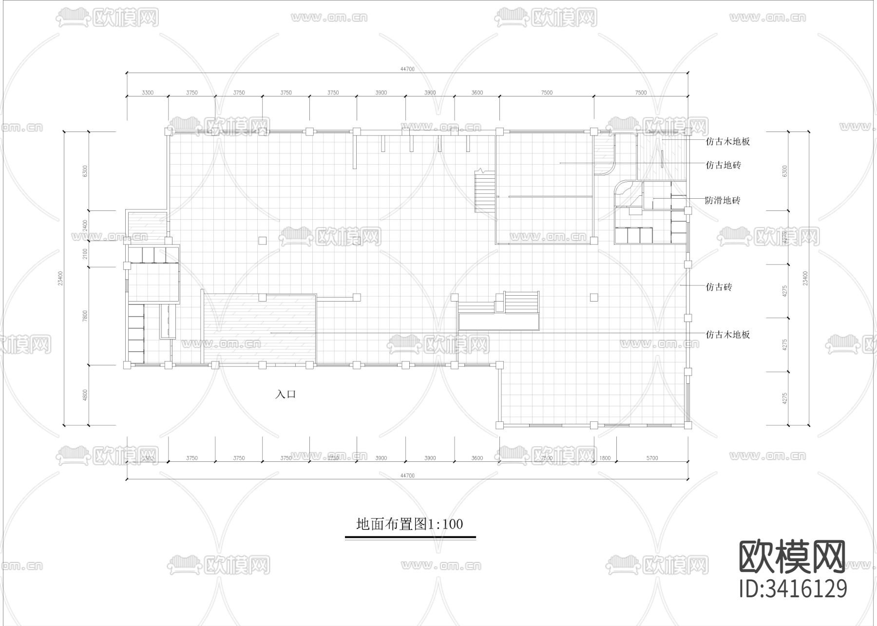 1250㎡餐厅 餐饮空间cad施工图下载（渲染图4）