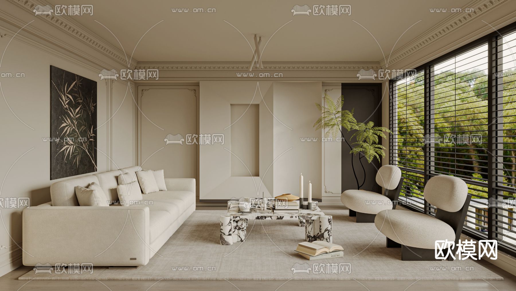 中古风客厅su模型下载（渲染图2）