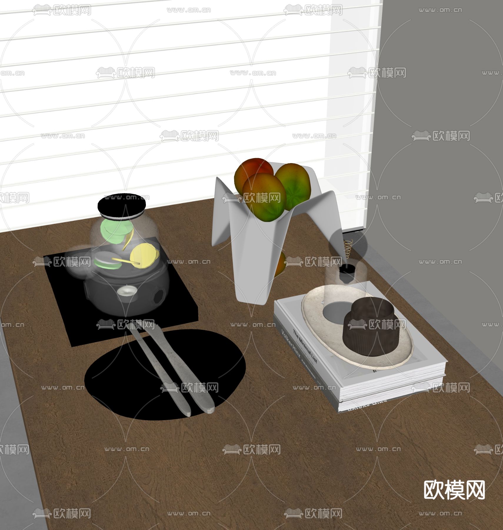 桌面摆件 书籍 水果 果盘su模型下载（渲染图1）