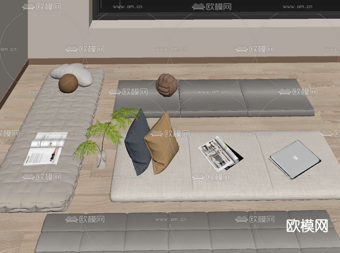 现代坐垫 飘窗坐垫su模型下载（渲染图1）