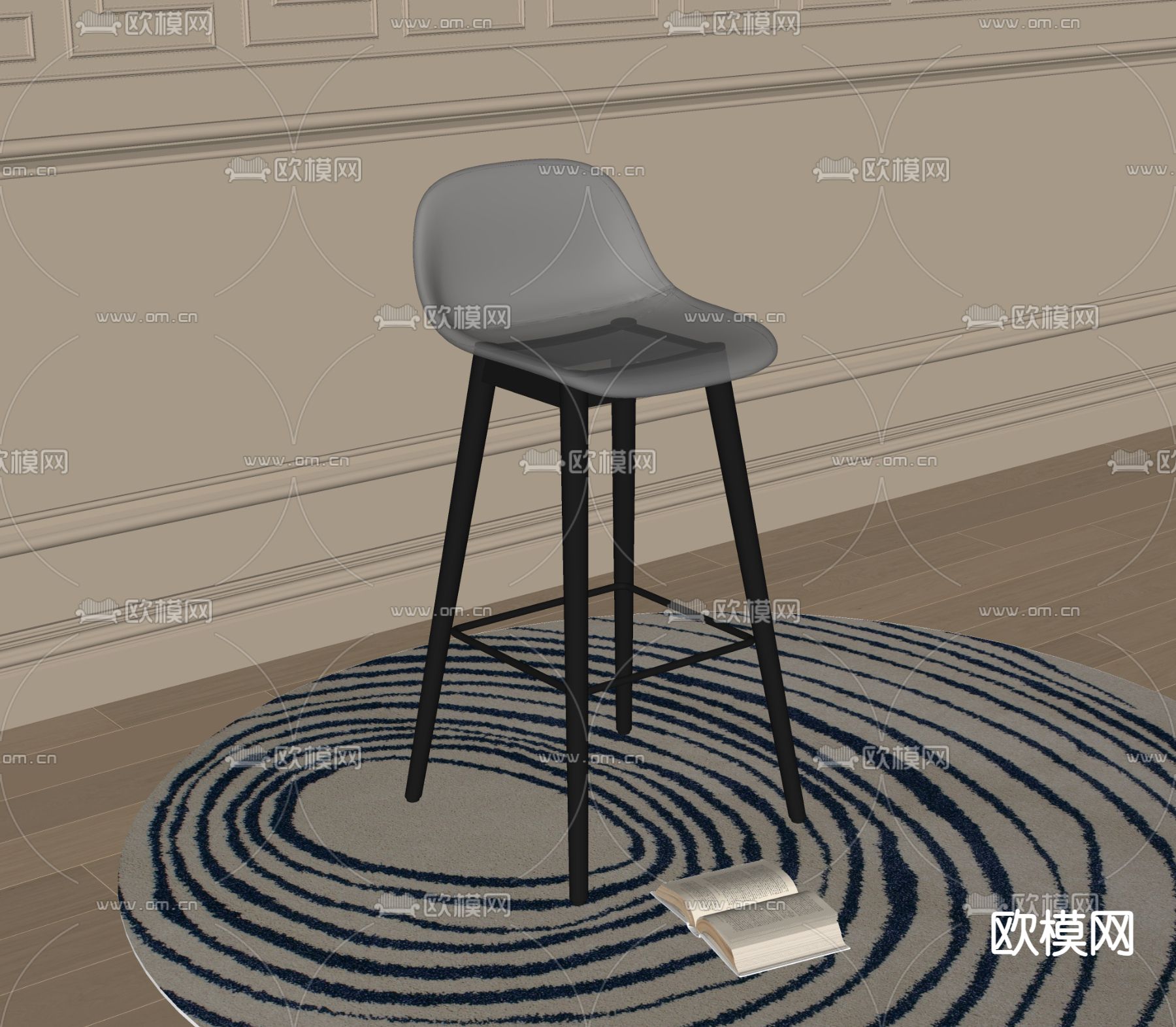 现代亚克力吧椅su模型下载（渲染图1）