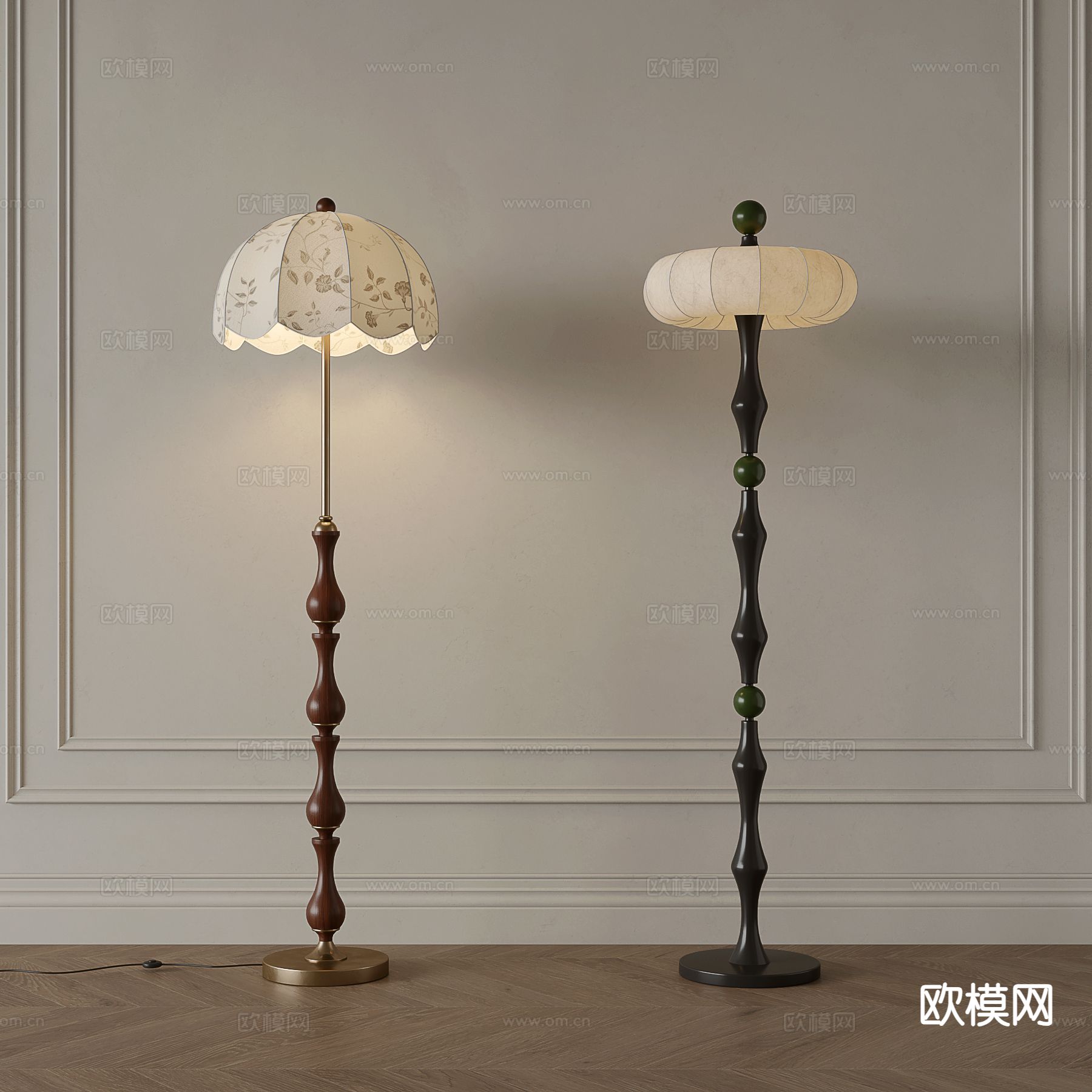 中古风落地灯su模型下载（渲染图2）