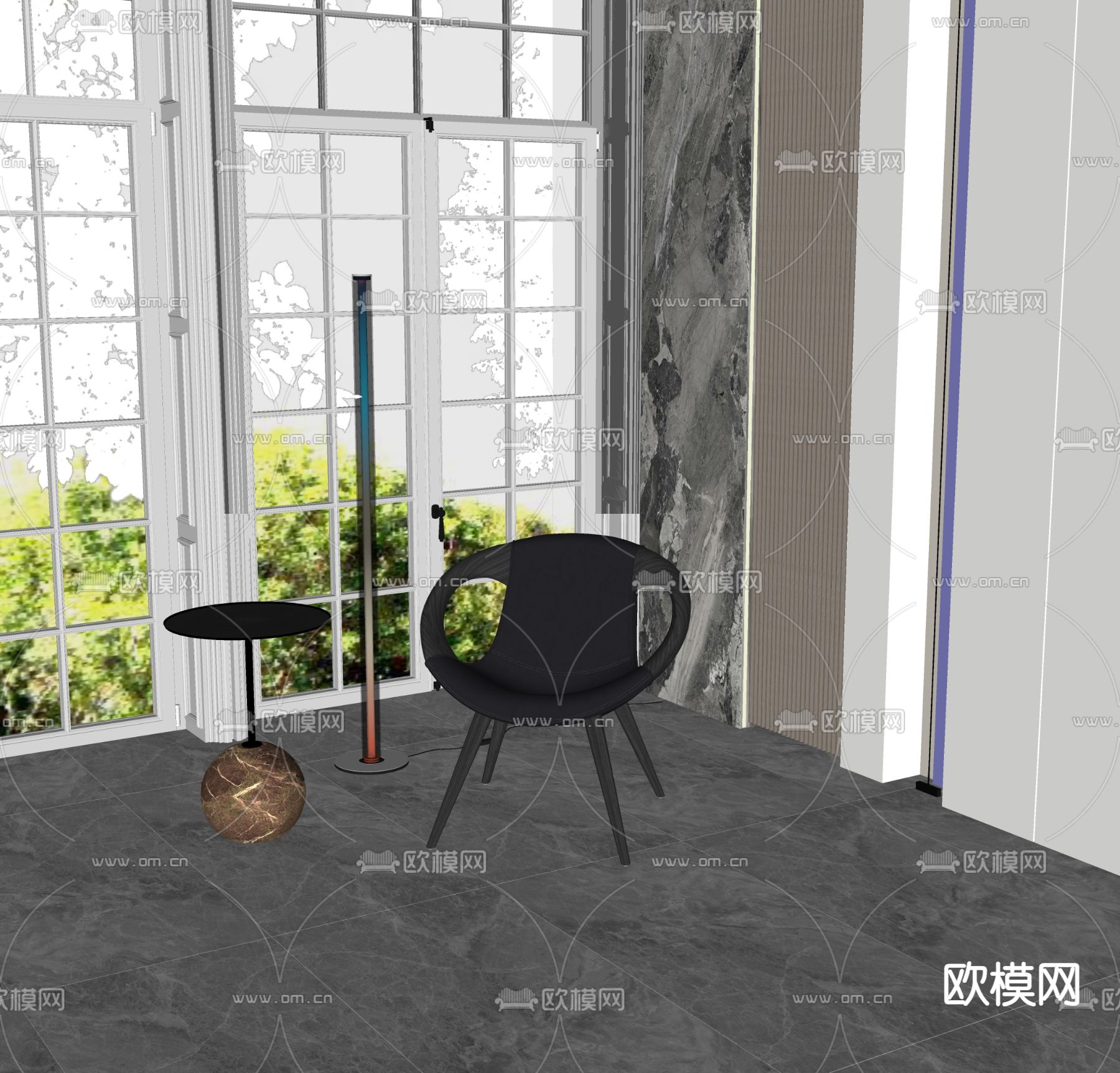 现代休闲椅su模型下载（渲染图1）