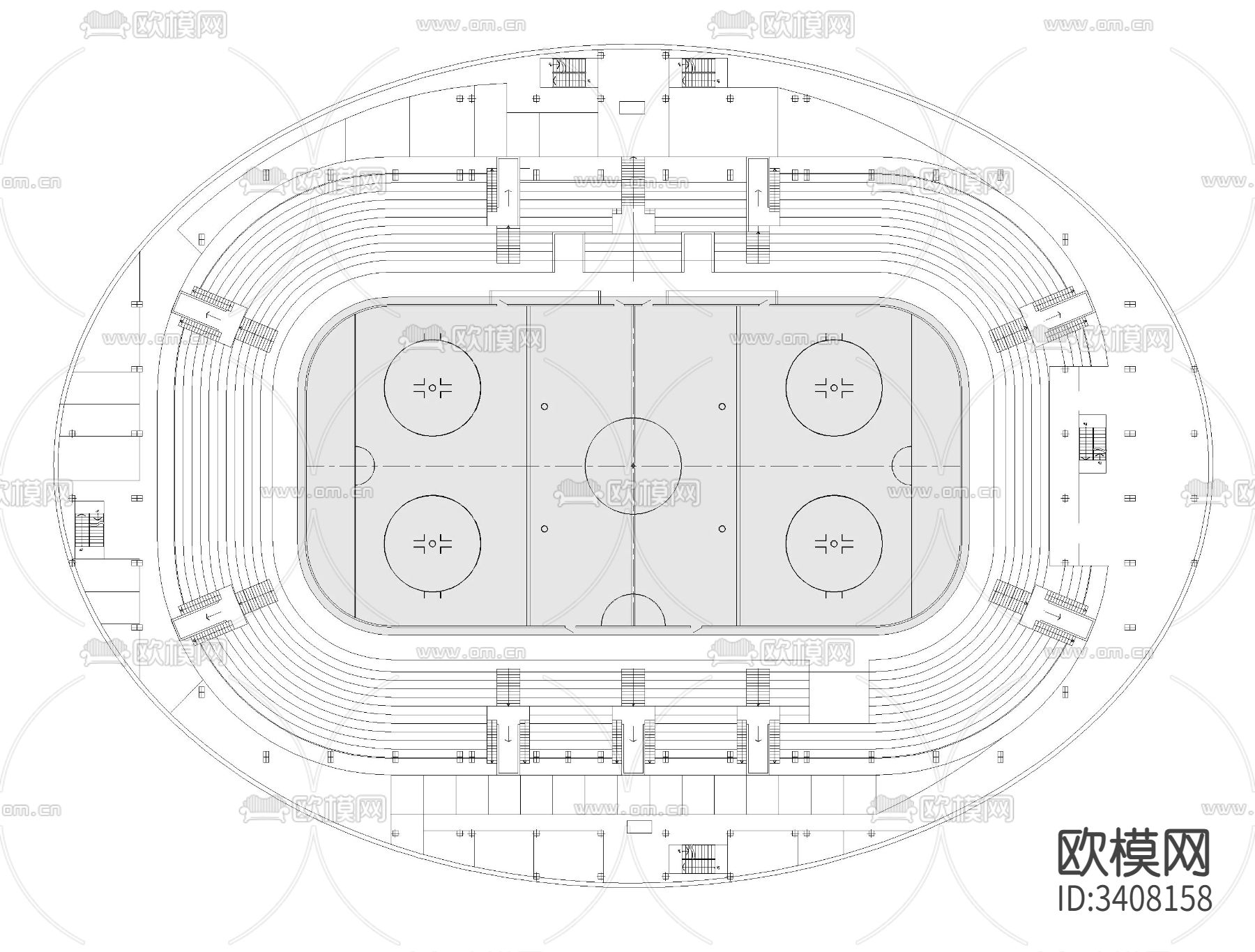 曲棍球场cad平面图下载