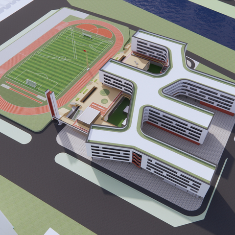  文教建筑 学校建筑鸟瞰规划su模型 