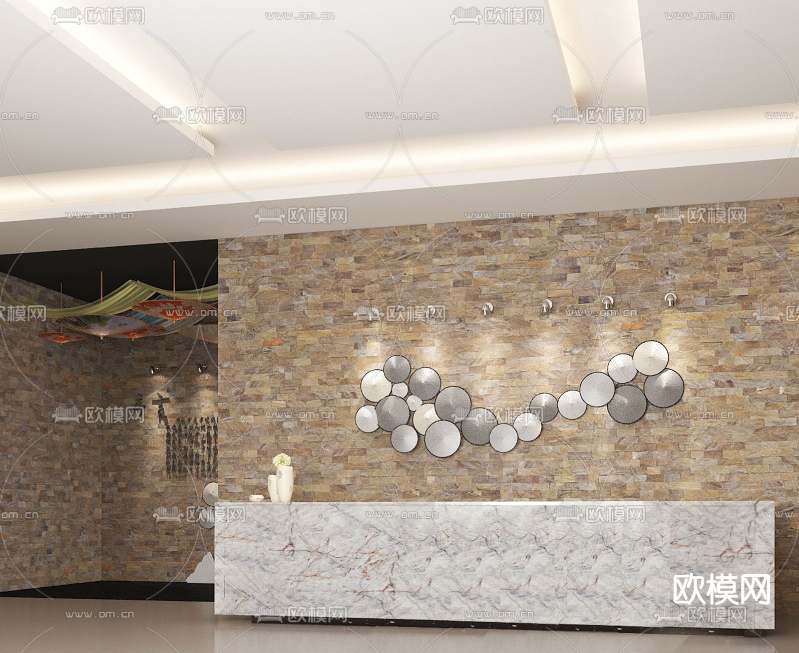 中式展厅 油纸伞展厅3d模型下载（渲染图3）