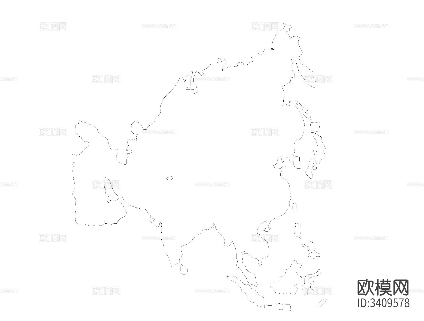 亚洲大陆地图CAD平面图下载