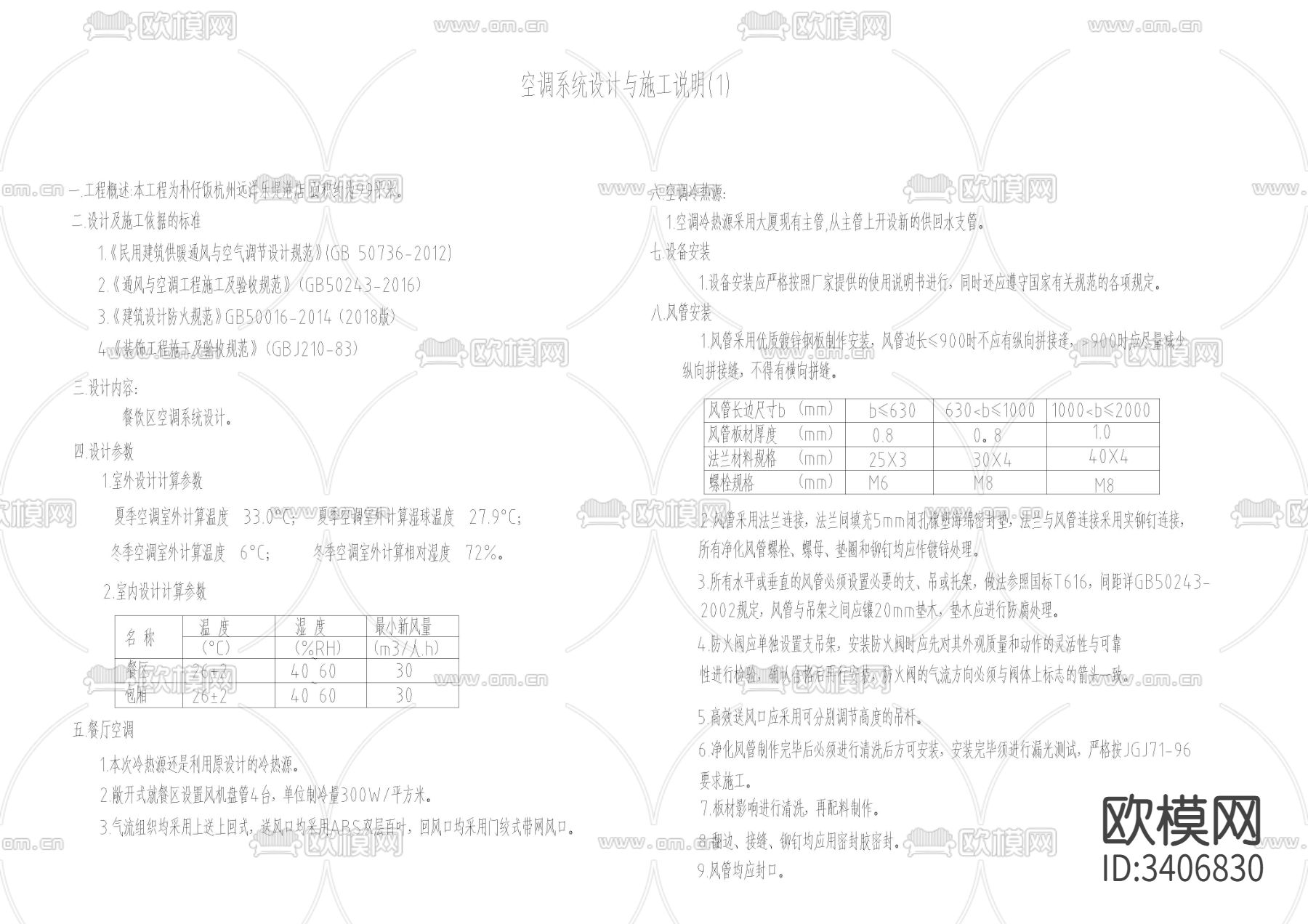 餐饮空调目录设计说明大样下载（渲染图1）