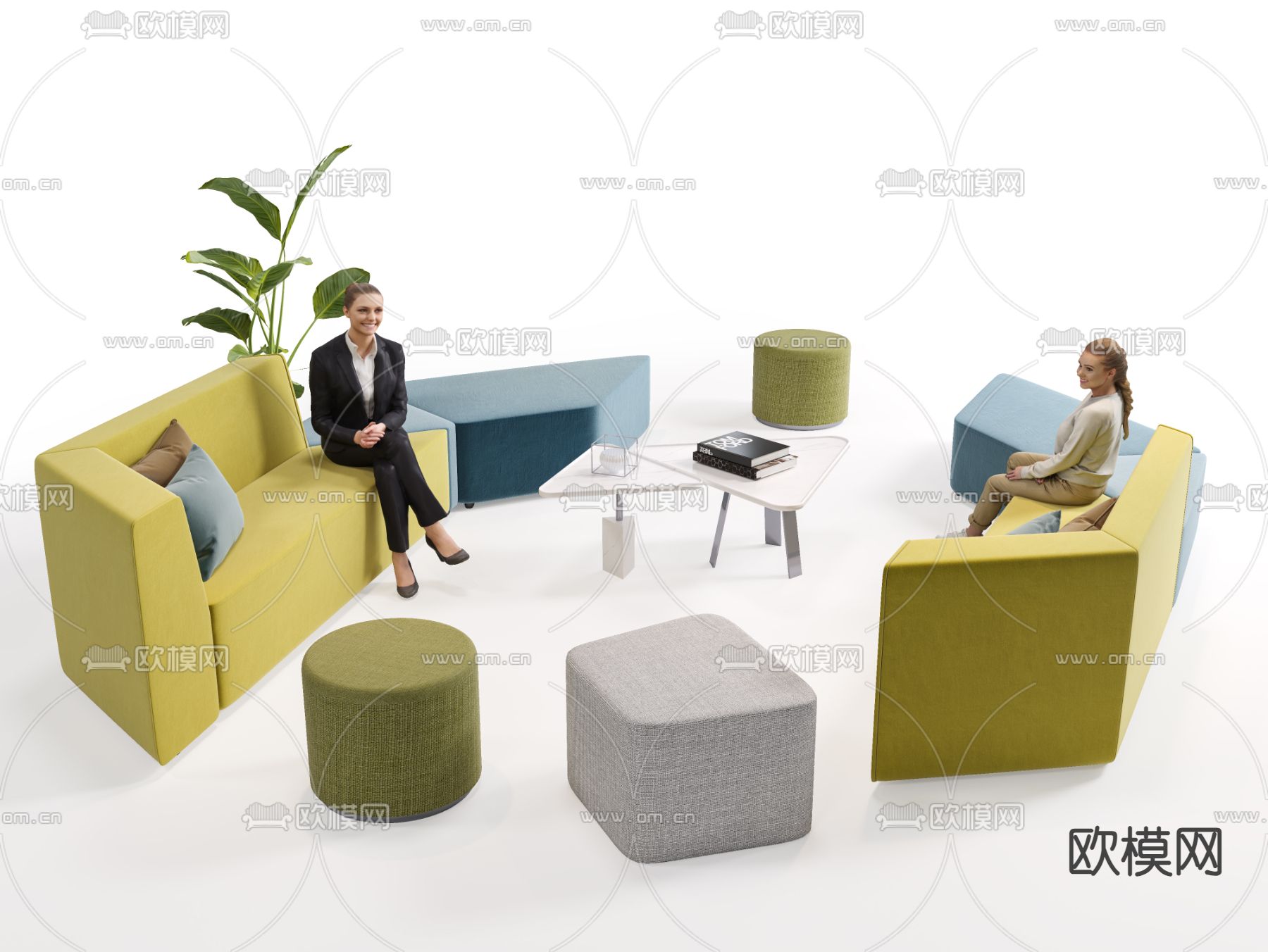 办公沙发 卡座沙发3d模型下载