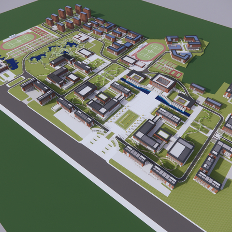  文教建筑 学校建筑鸟瞰规划su模型 