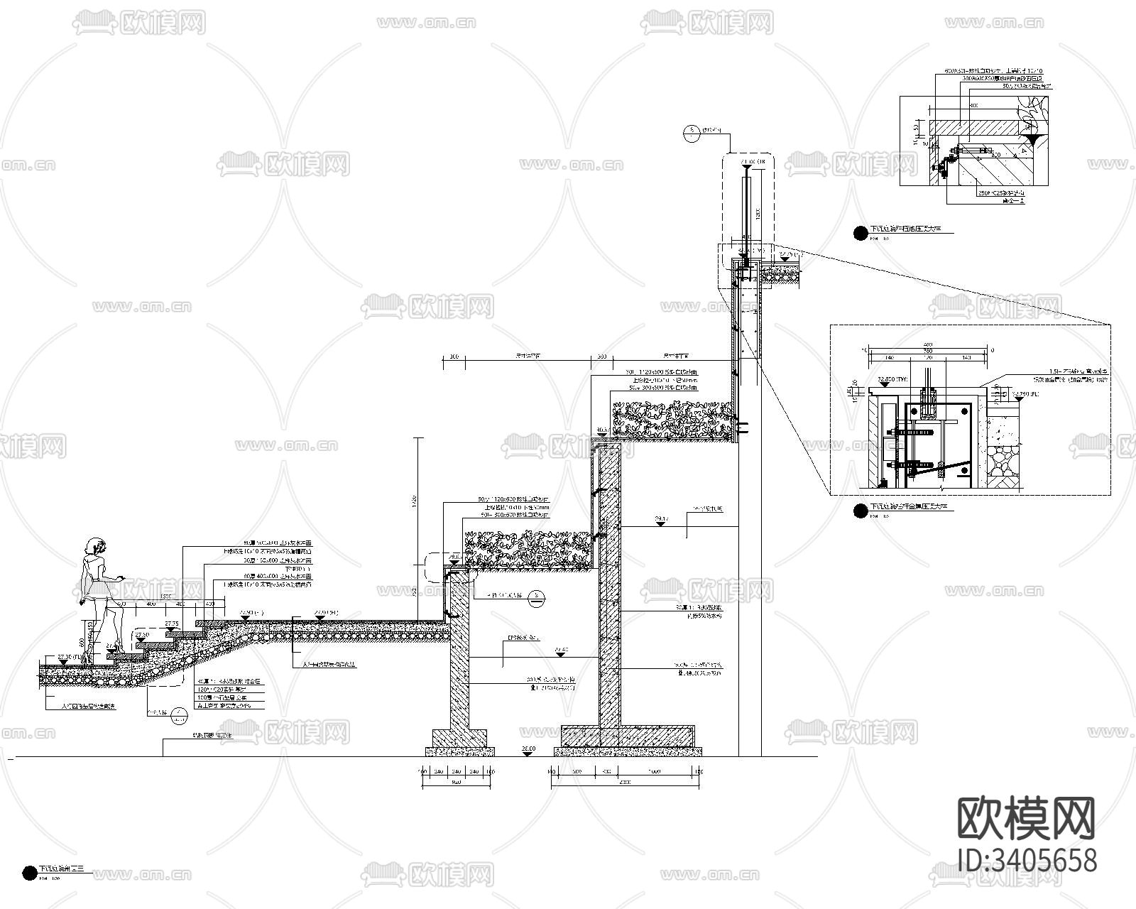 下沉庭院CAD节点大样图下载（渲染图7）