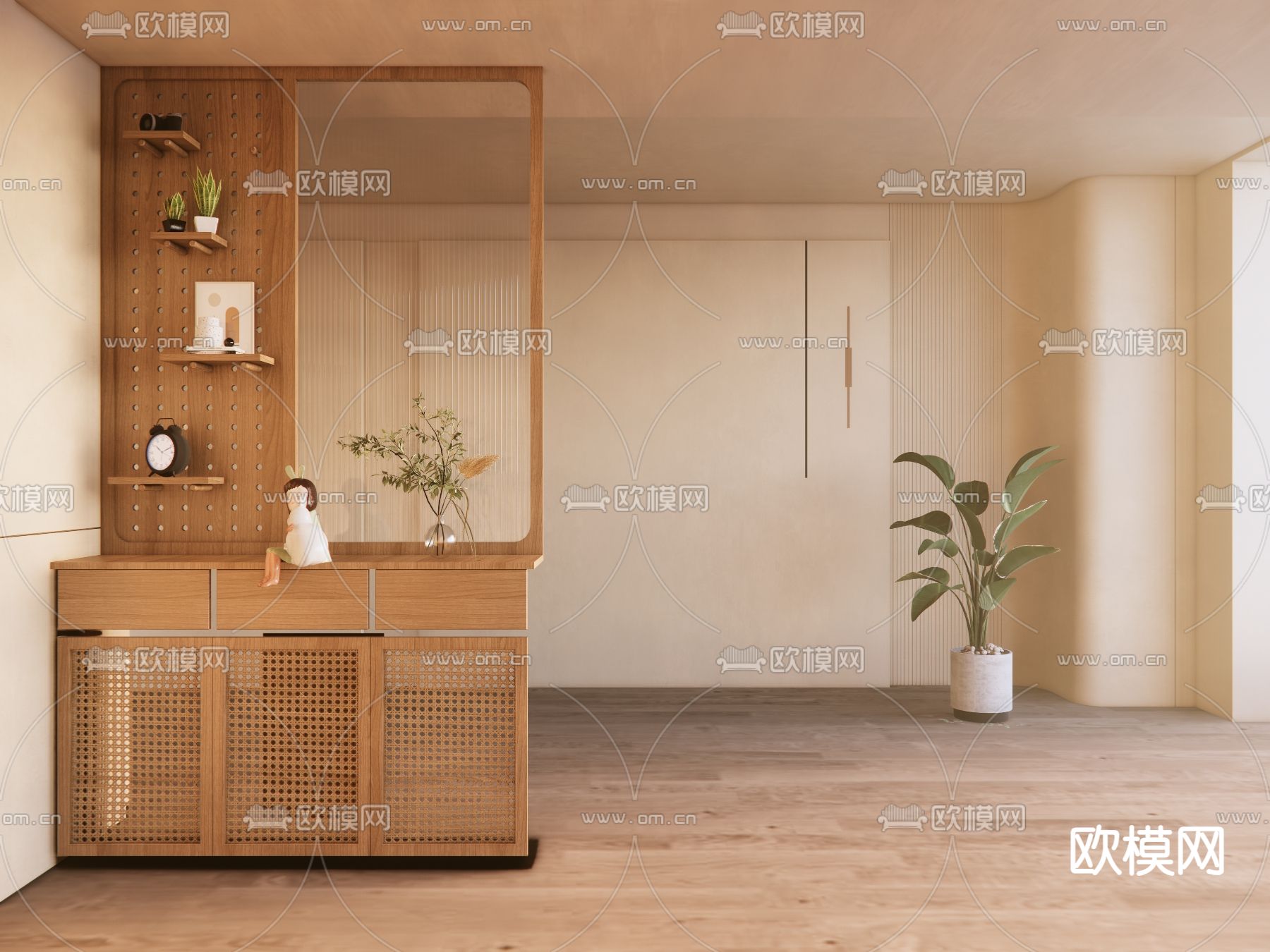 侘寂玄关柜 鞋柜su模型下载（渲染图2）