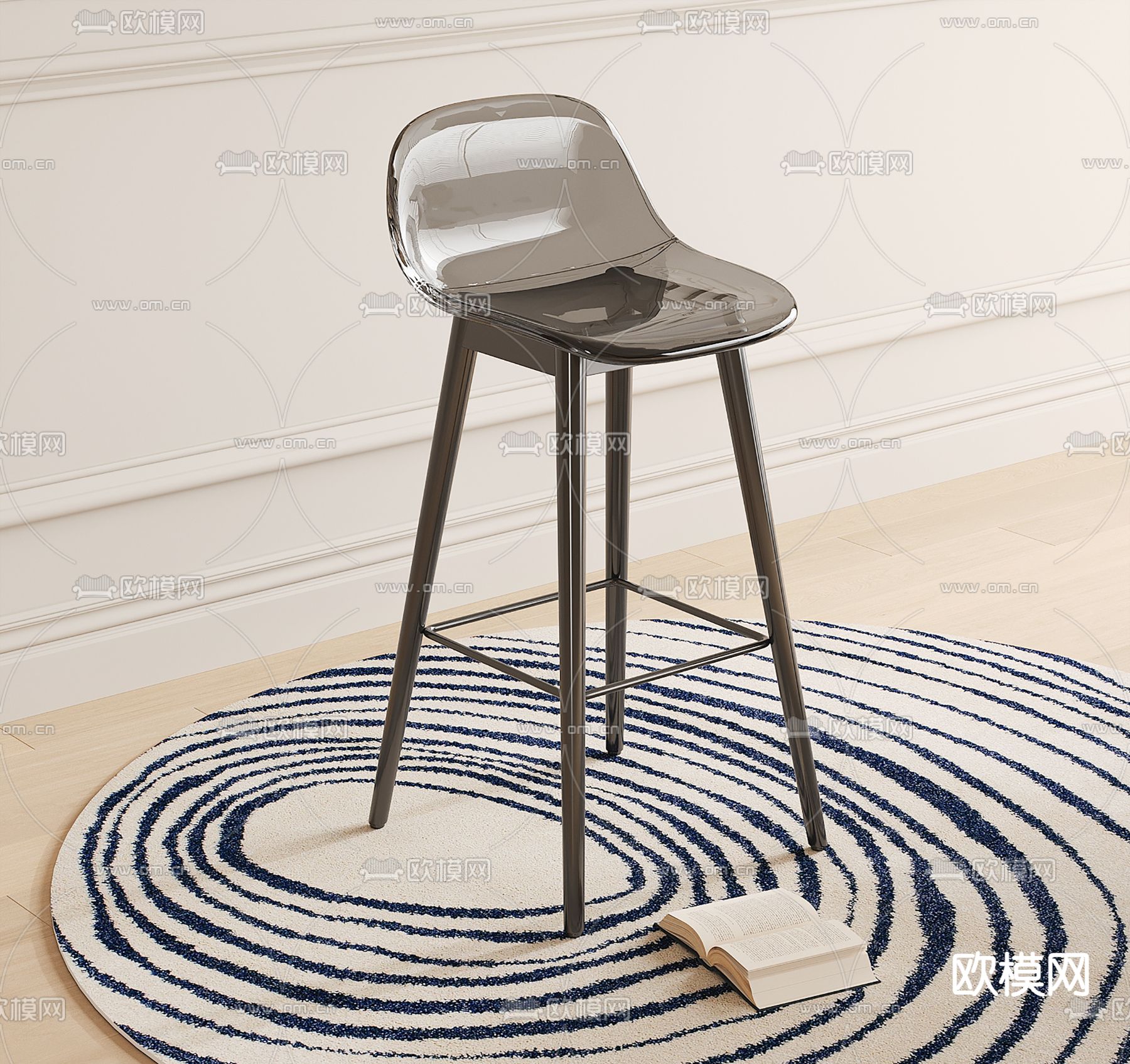 现代亚克力吧椅su模型下载（渲染图2）