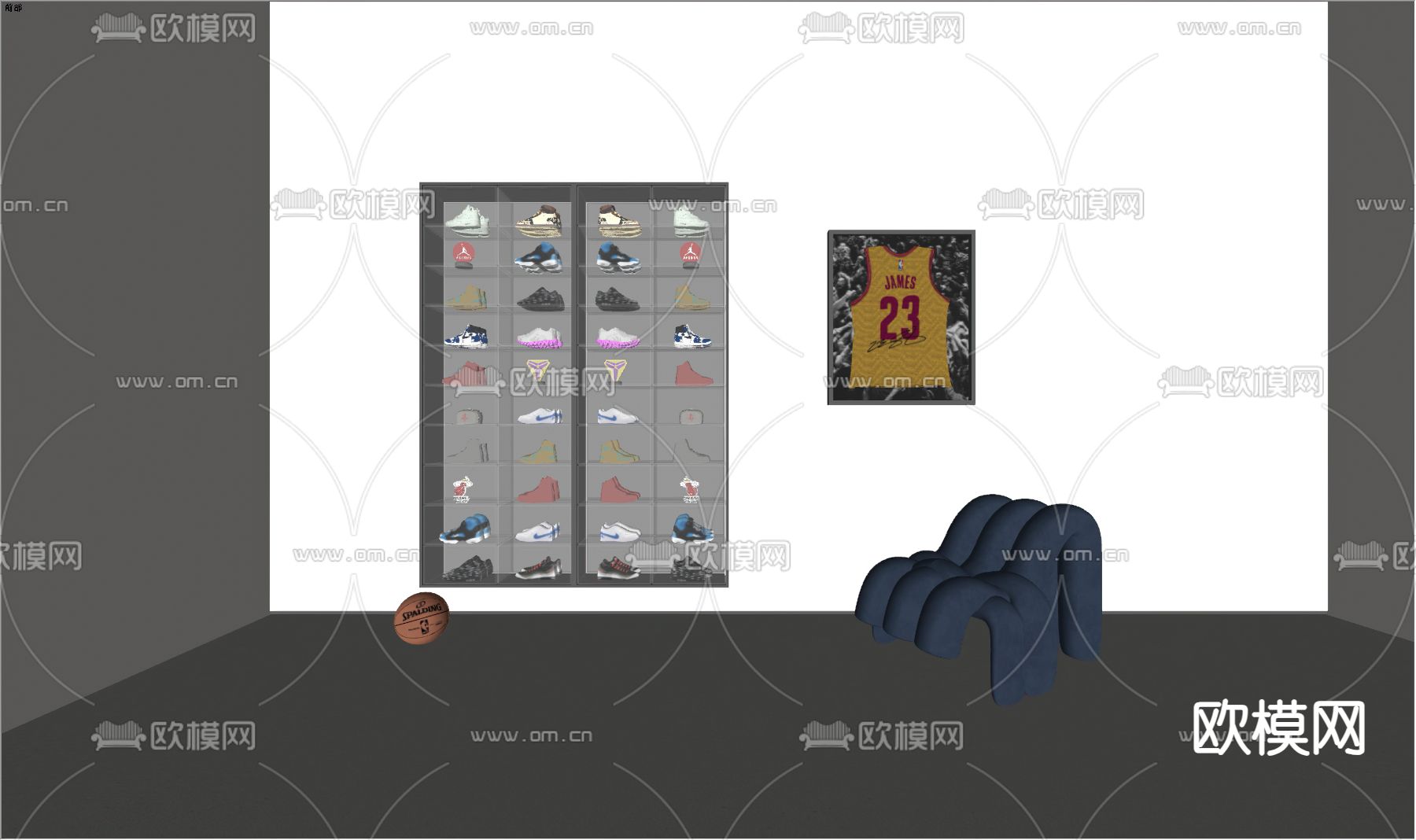 运动球鞋展示柜 鞋柜su模型下载（渲染图1）