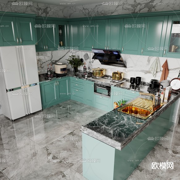 美式厨房 橱柜3d模型下载
