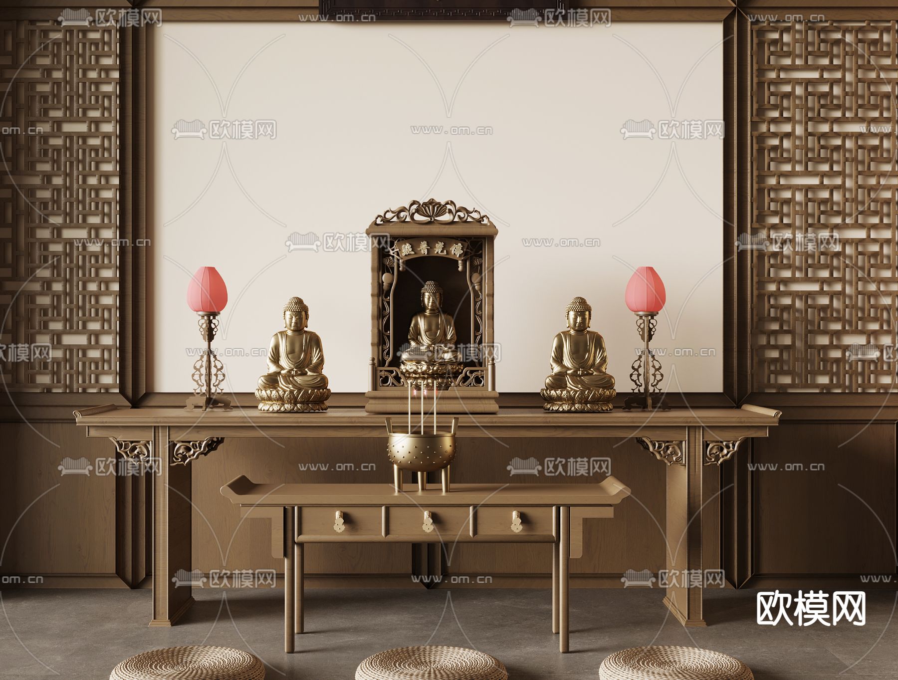 新中式佛龛 供奉台3d模型下载