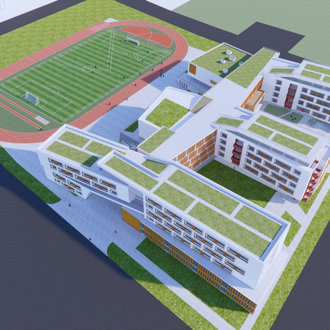  文教建筑 学校建筑鸟瞰规划su模型 