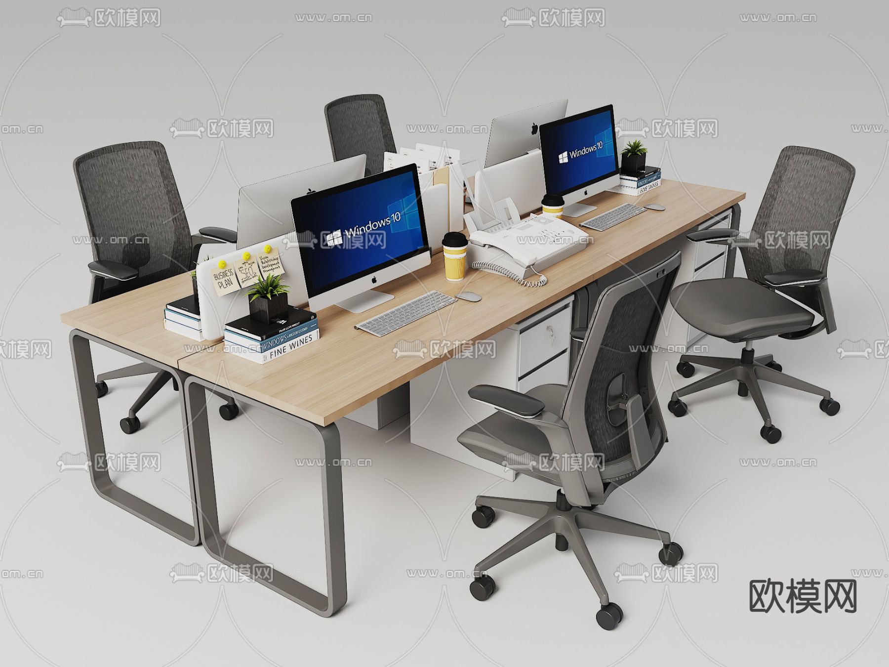 职员桌 工位 卡位办公桌椅3d模型下载（渲染图1）
